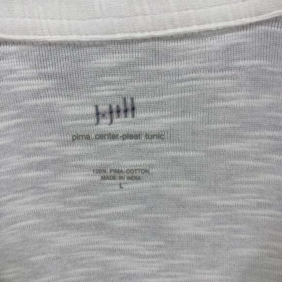 J Jill Top Womens Large White Slub Knit Pima Center Pleat Tunic Collar Pullover - Picture 5 of 10